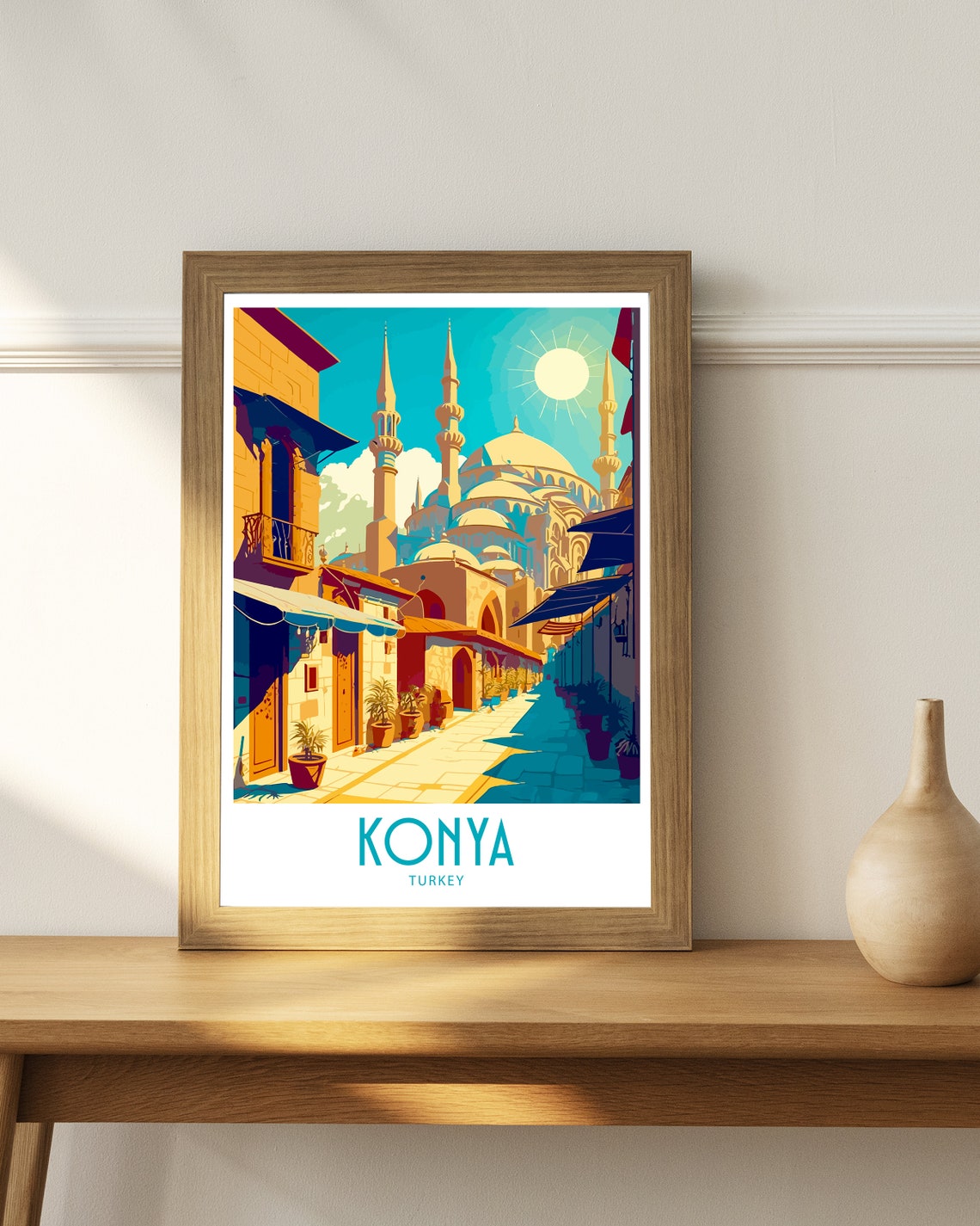 Konya Turkey Grand Mosque Street Scene Vintage Travel Poster - Image 4