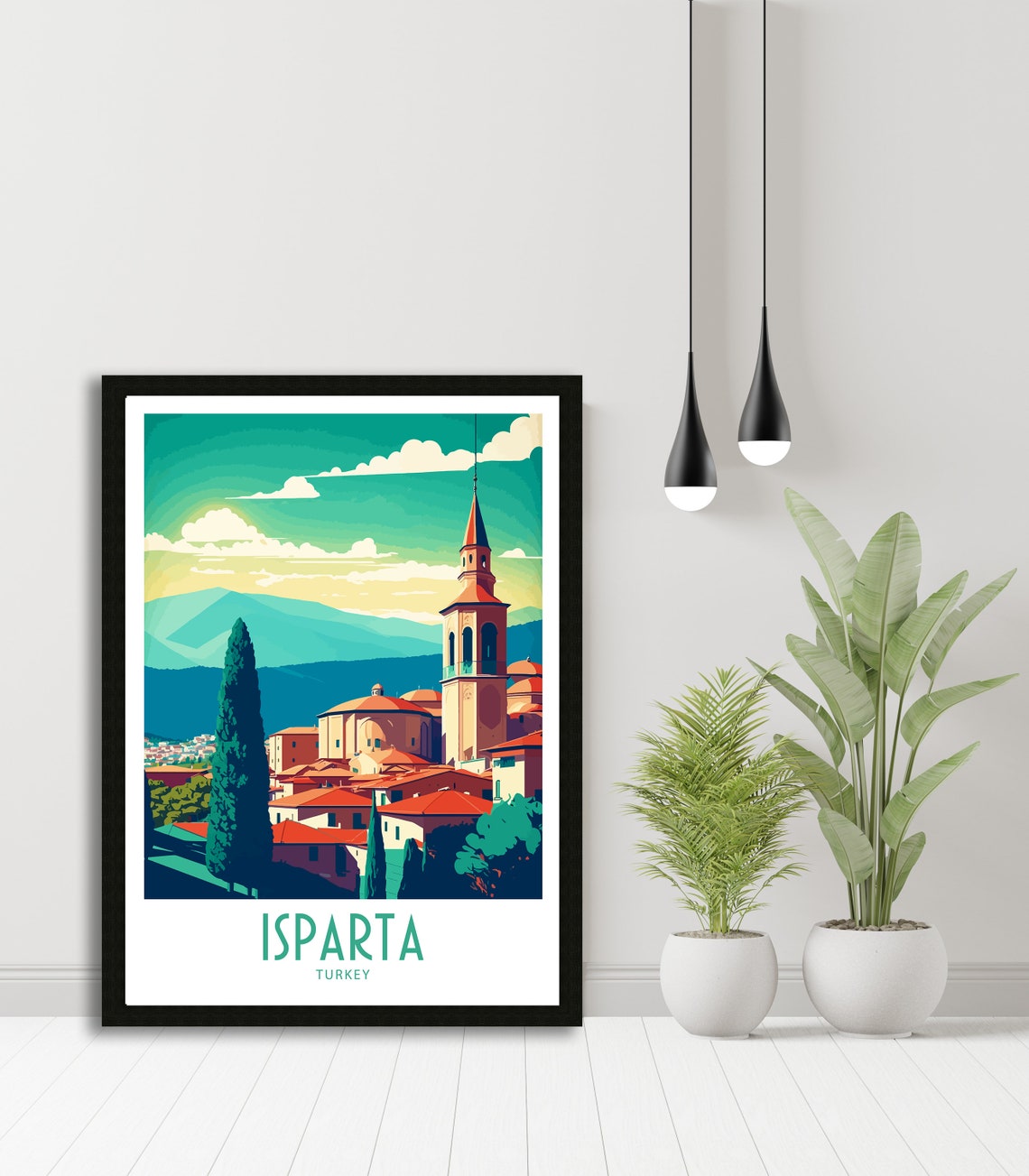 Isparta Turkey Old Town Bell Tower Mountain Retro Travel Poster - Image 5