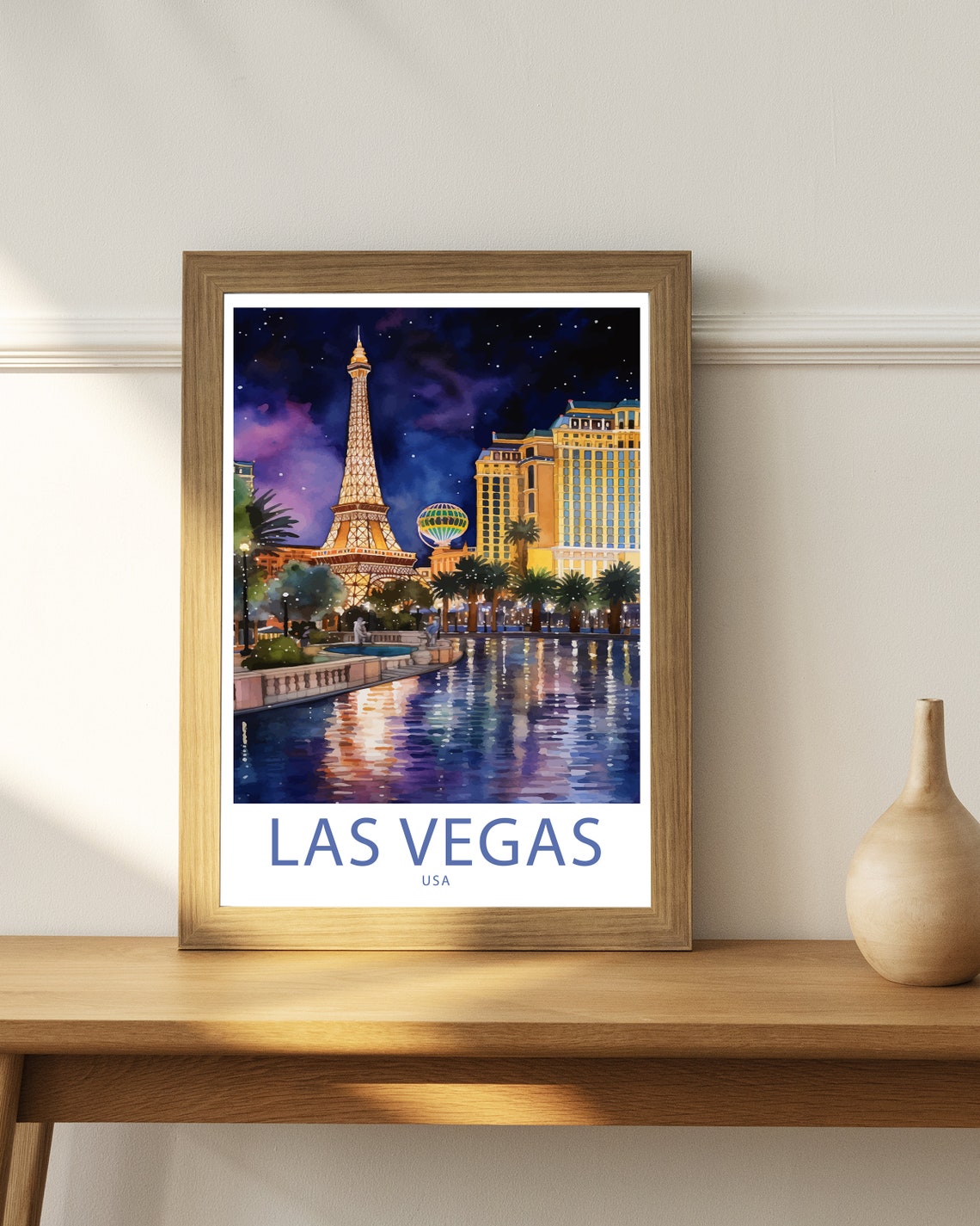Las Vegas USA Paris Tower Night Skyline Reflection Pool Poster - Image 3