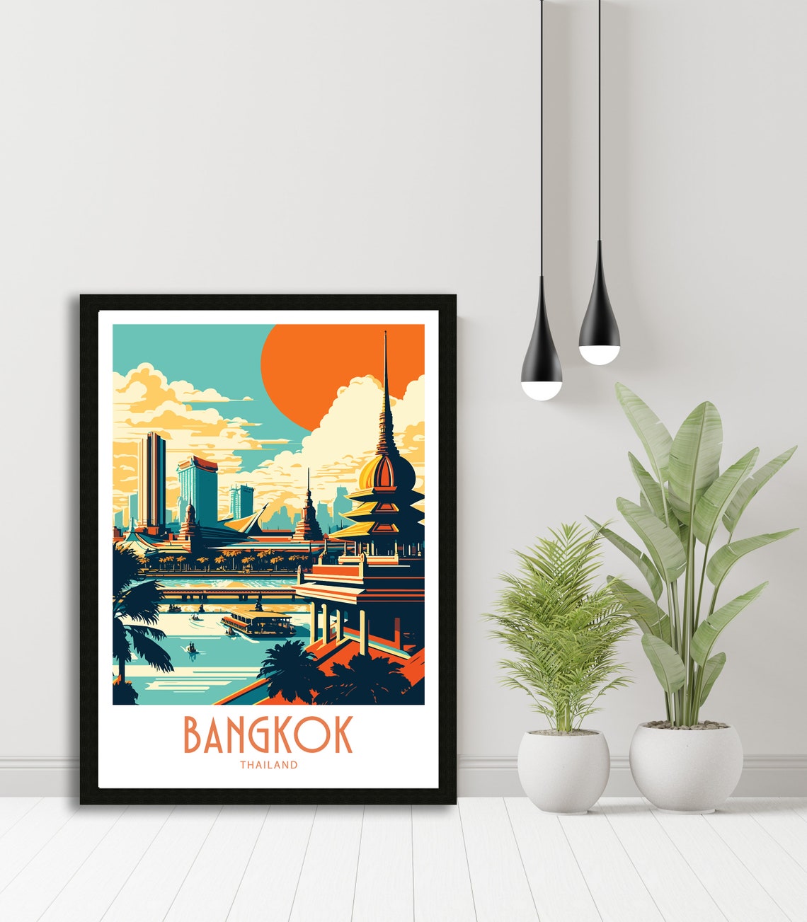 Bangkok Thailand Sunset Skyline With Temples And River Travel Poster - Image 5