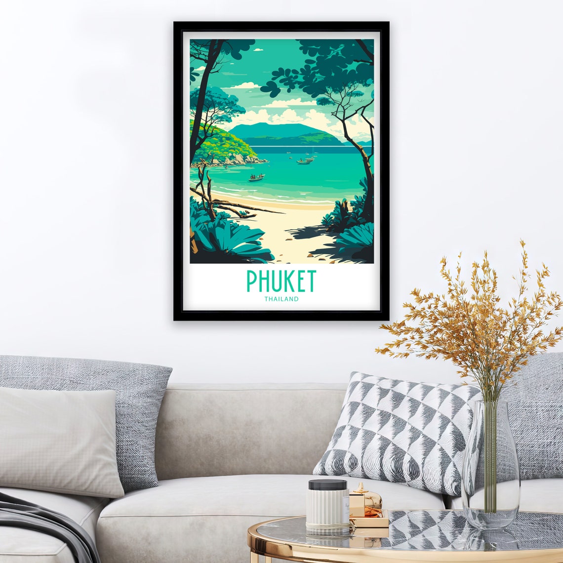 Phuket Thailand Tropical Beach Through Palm Trees Retro Travel Poster - Image 3