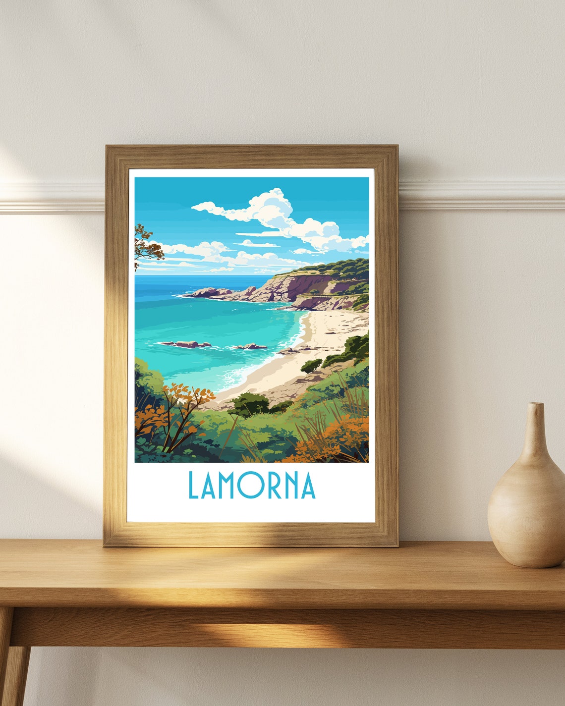 Lamorna Cornwall Rocky Cove Golden Sand Seaside Landscape Poster - Image 4