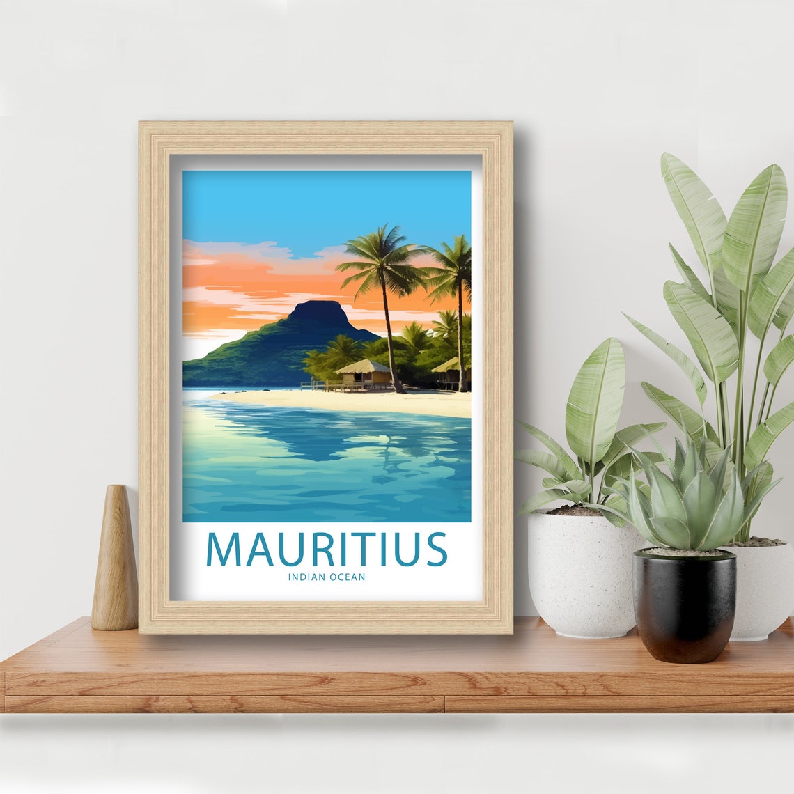 Mauritius Indian Ocean Palm Beach Mountain Illustrated Travel Poster - Image 6