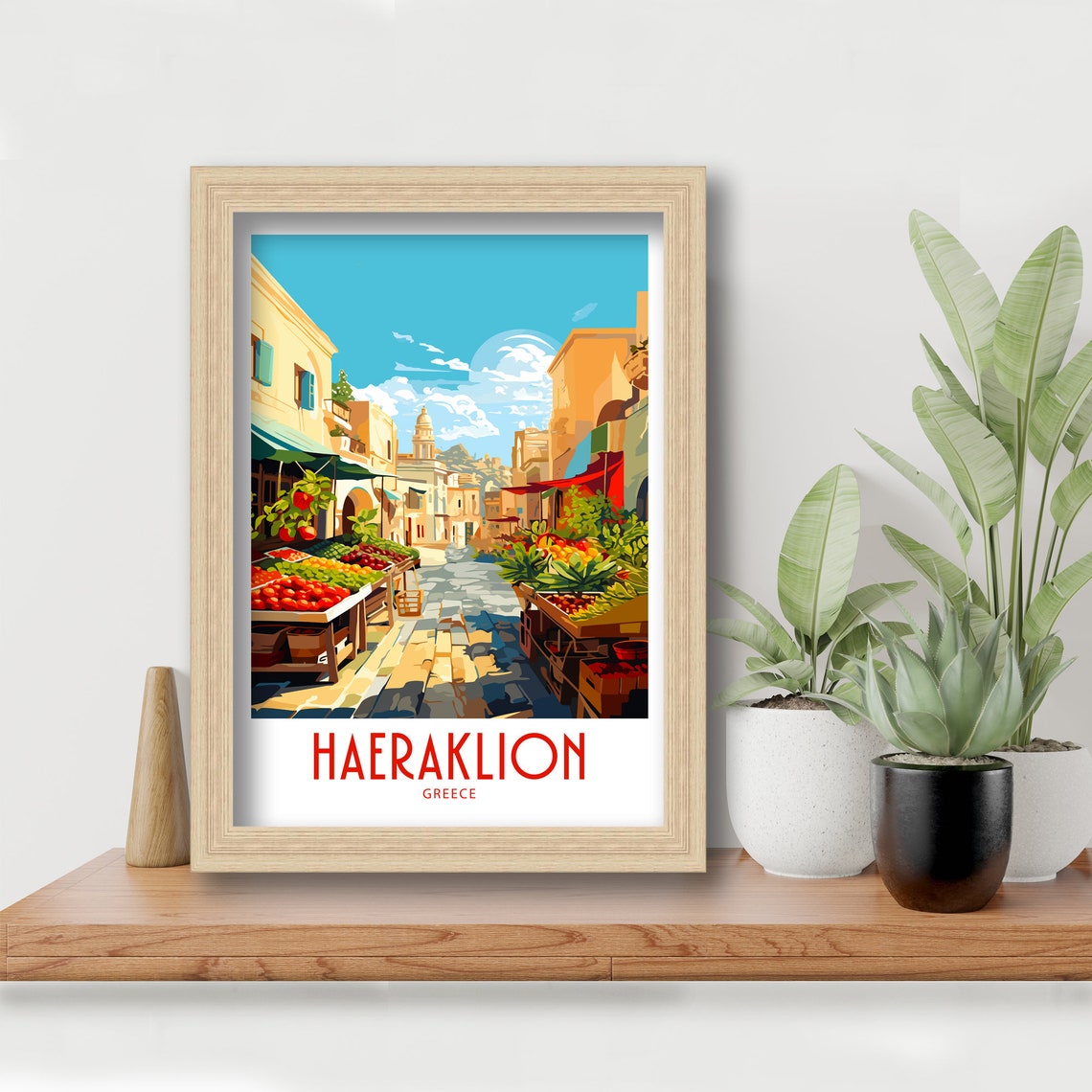 Haeraklion Greece Bustling Market Street Vintage Travel Poster - Image 6