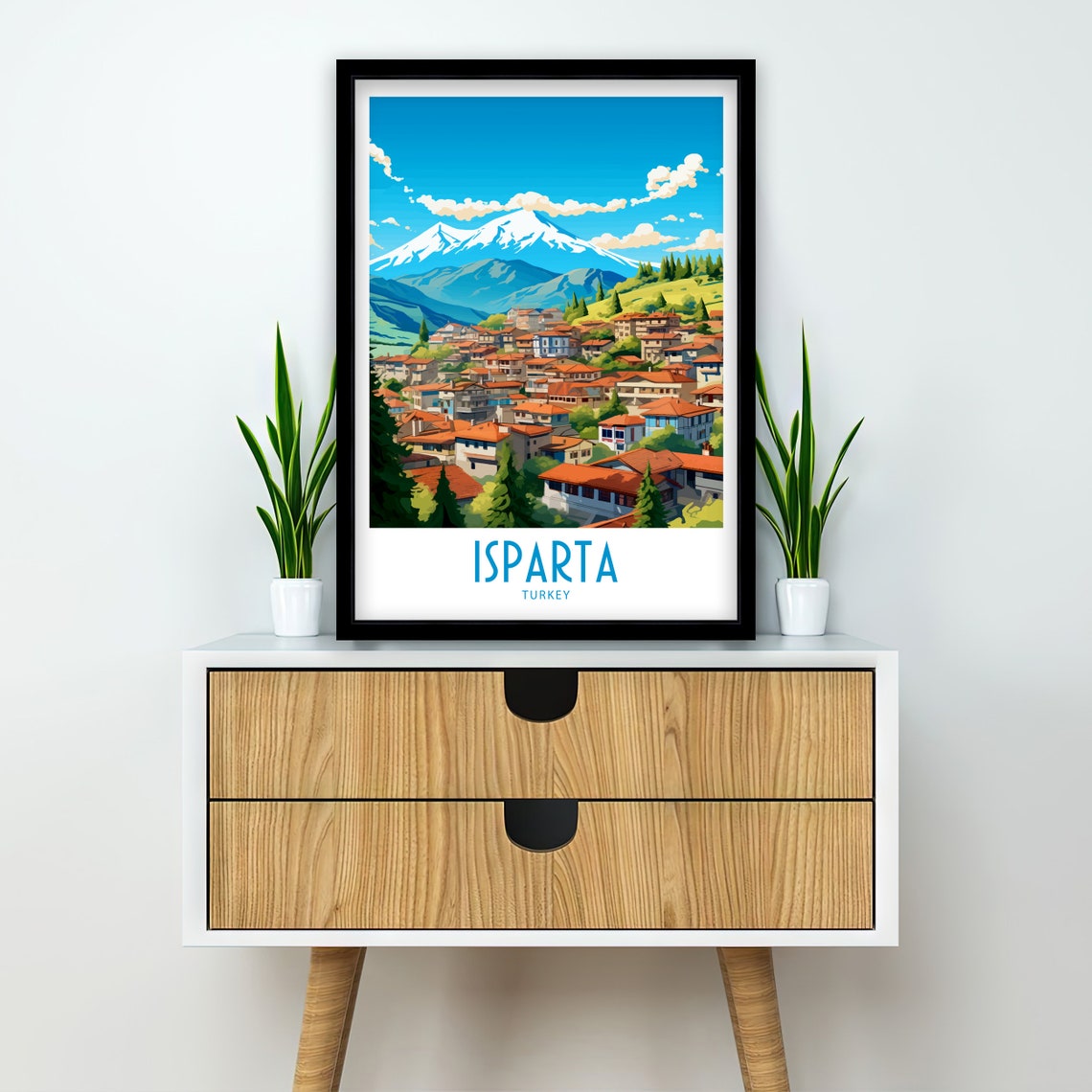 Isparta Turkey Mountain Town Snow Capped Peak Travel Art Poster - Image 2