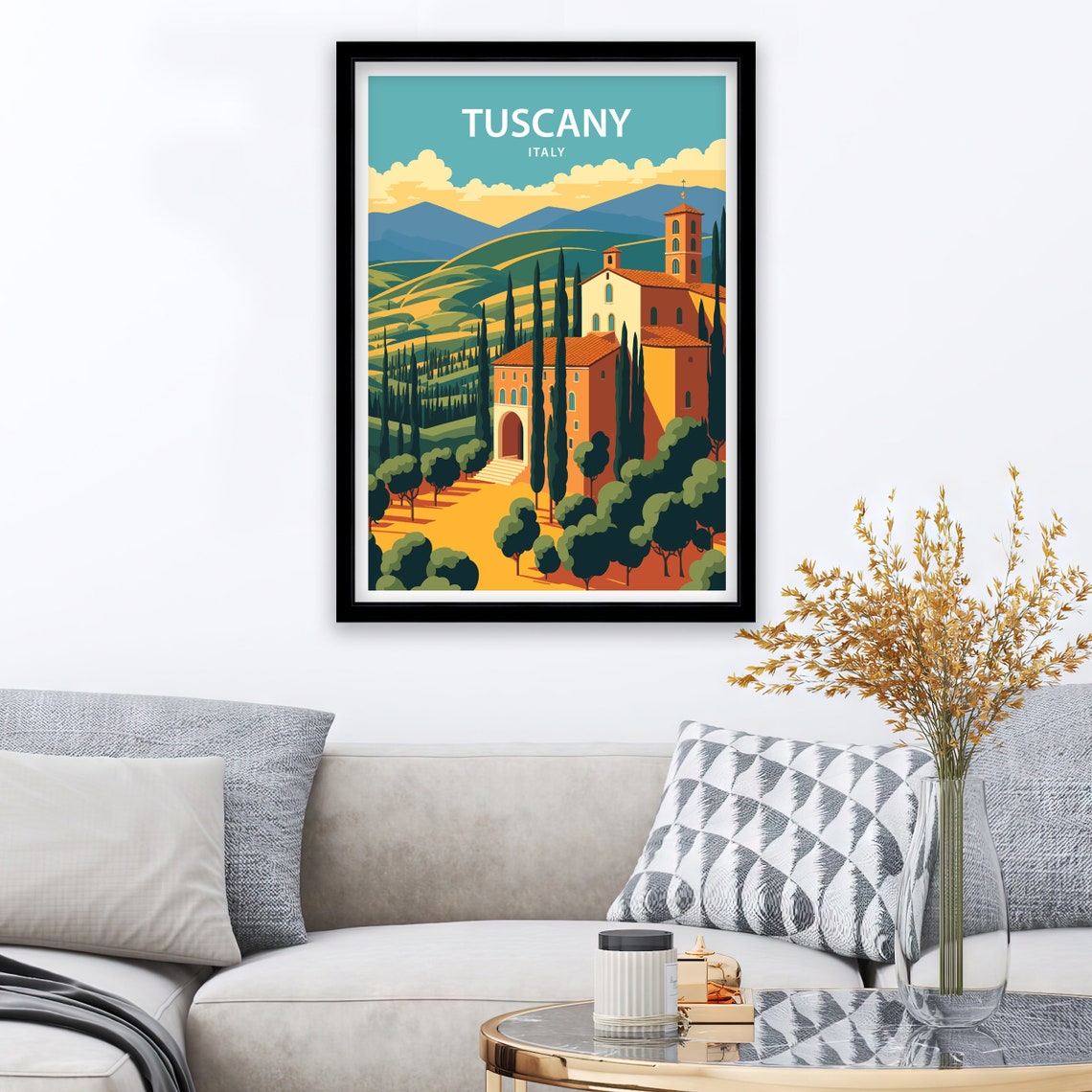Tuscany Italy Cypress Hills Church Rolling Countryside Travel Poster - Image 2