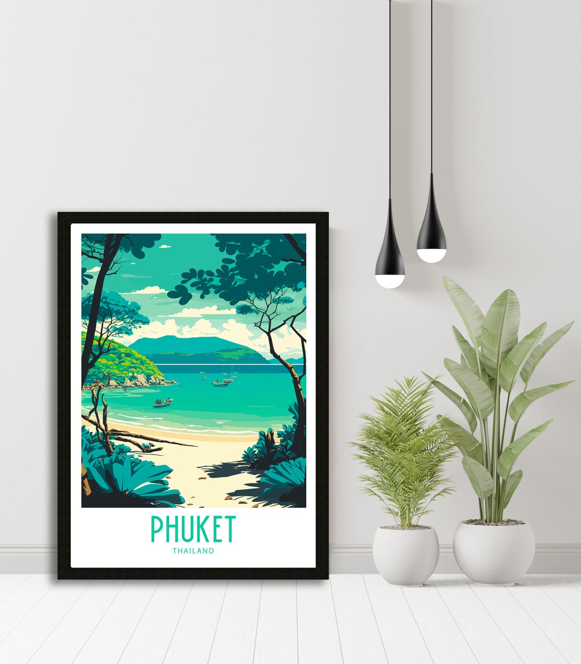 Phuket Thailand Tropical Beach Through Palm Trees Retro Travel Poster - Image 5