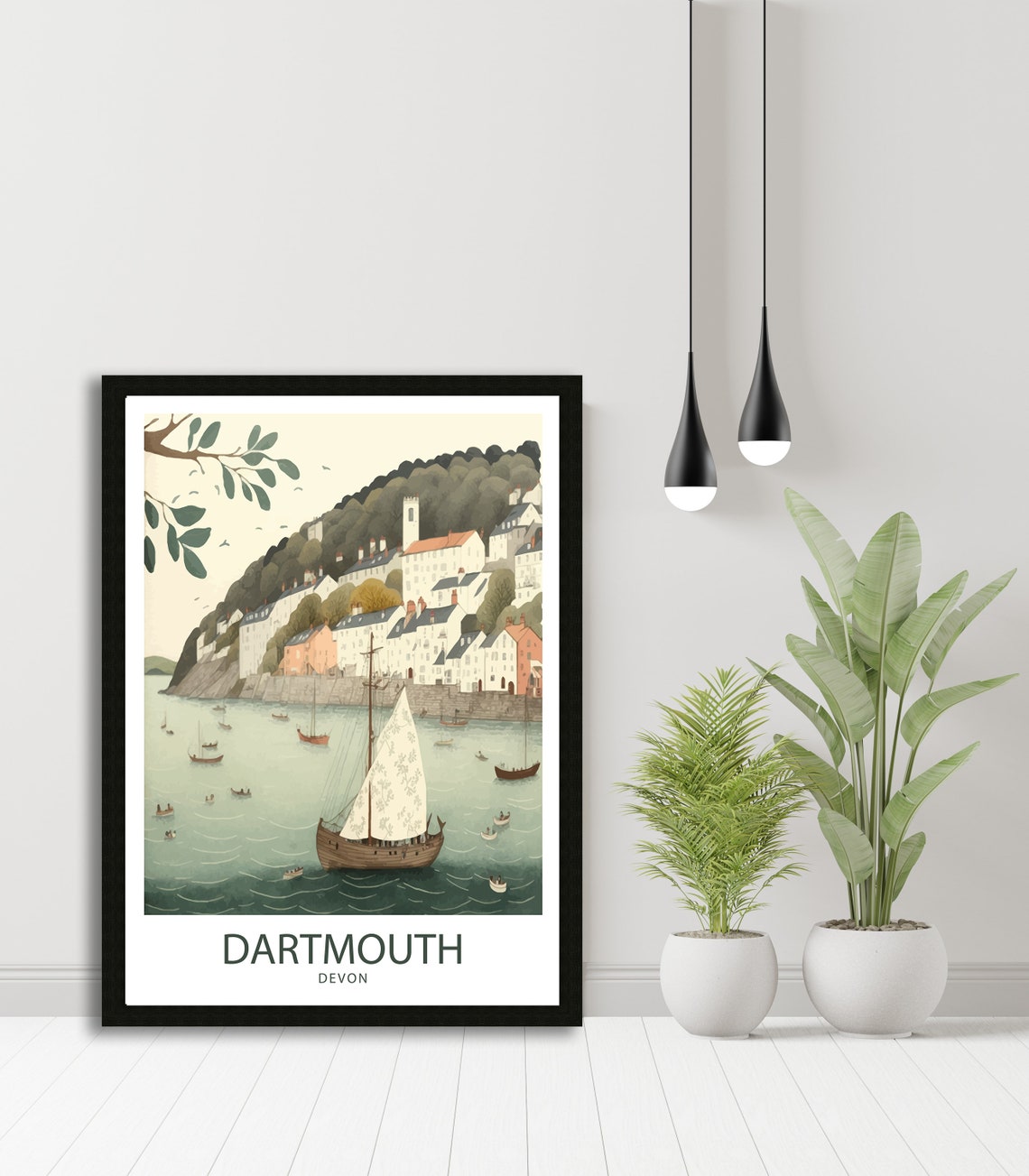 Dartmouth Devon Harbour Tall Ship Waterfront Vintage Travel Poster - Image 4