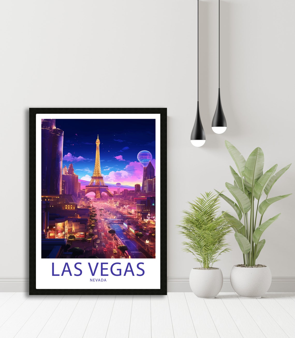 Las Vegas Nevada Neon Strip Eiffel Tower Night Glow Art Poster - Image 4