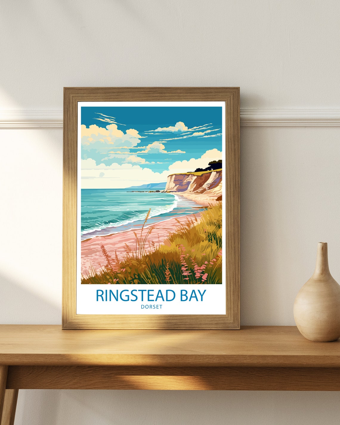 Ringstead Bay Dorset Sandy Beach Golden Cliffs Shore Travel Poster - Image 3