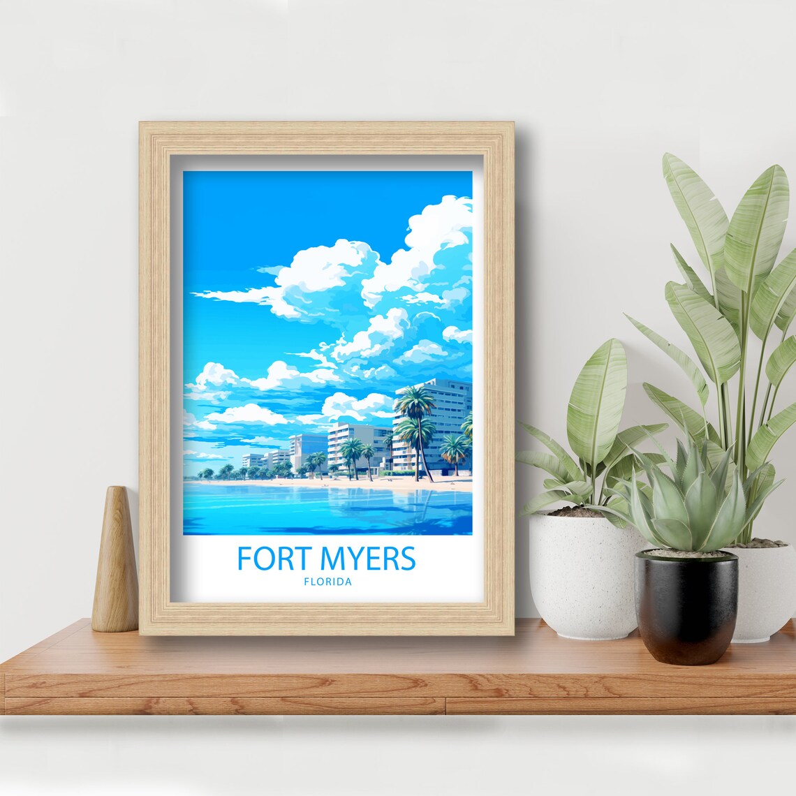 Fort Myers Florida Beachfront Skyline Palms Retro Travel Art Poster - Image 5