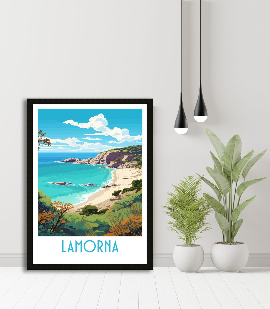 Lamorna Cornwall Rocky Cove Golden Sand Seaside Landscape Poster - Image 5
