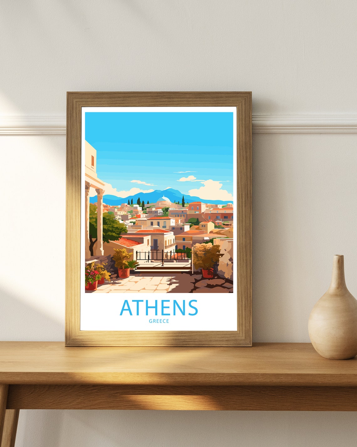 Athens Greece Column Terrace Panoramic City View Retro Art Poster - Image 4