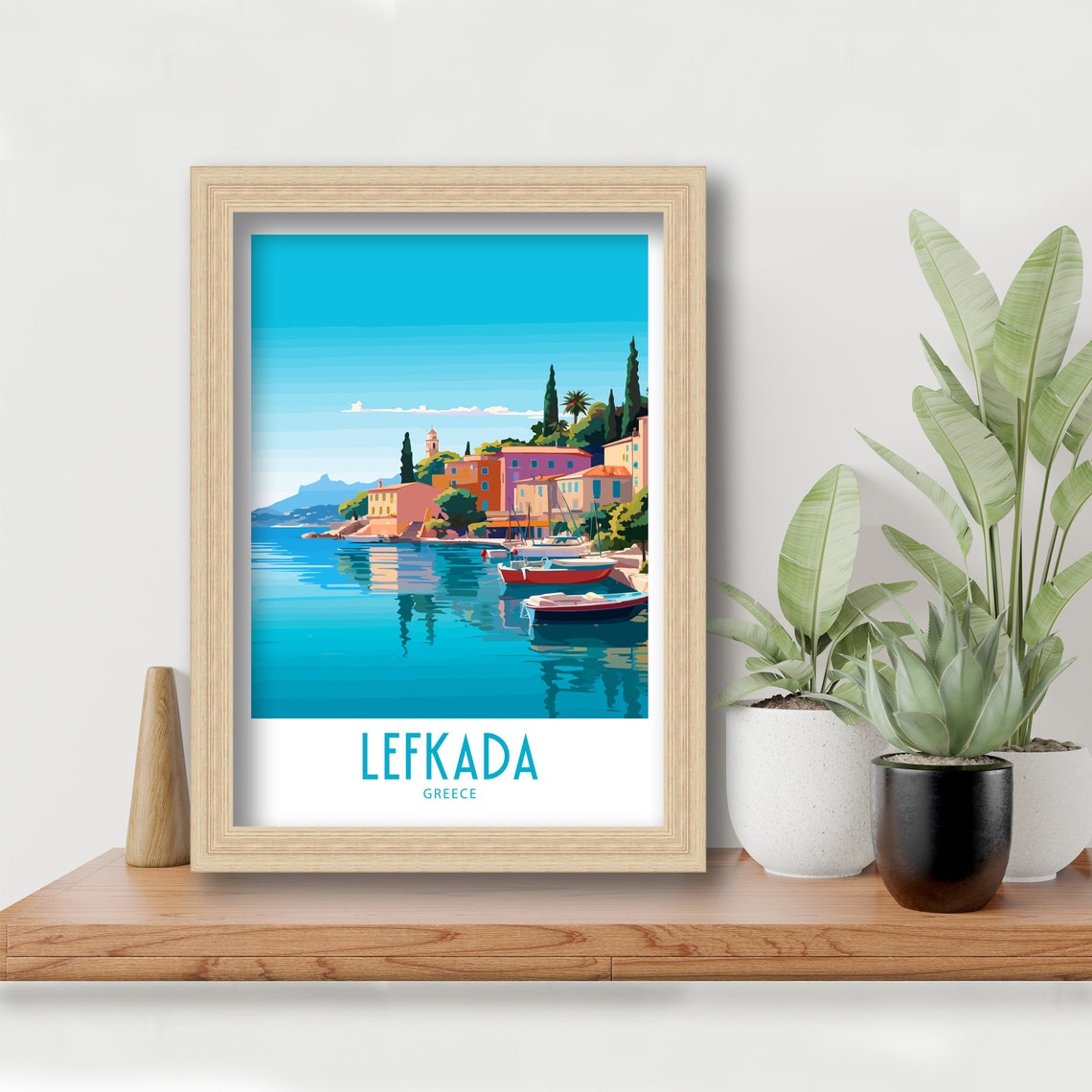 Lefkada Greece Calm Waterfront Sailboats Retro Travel Poster - Image 6