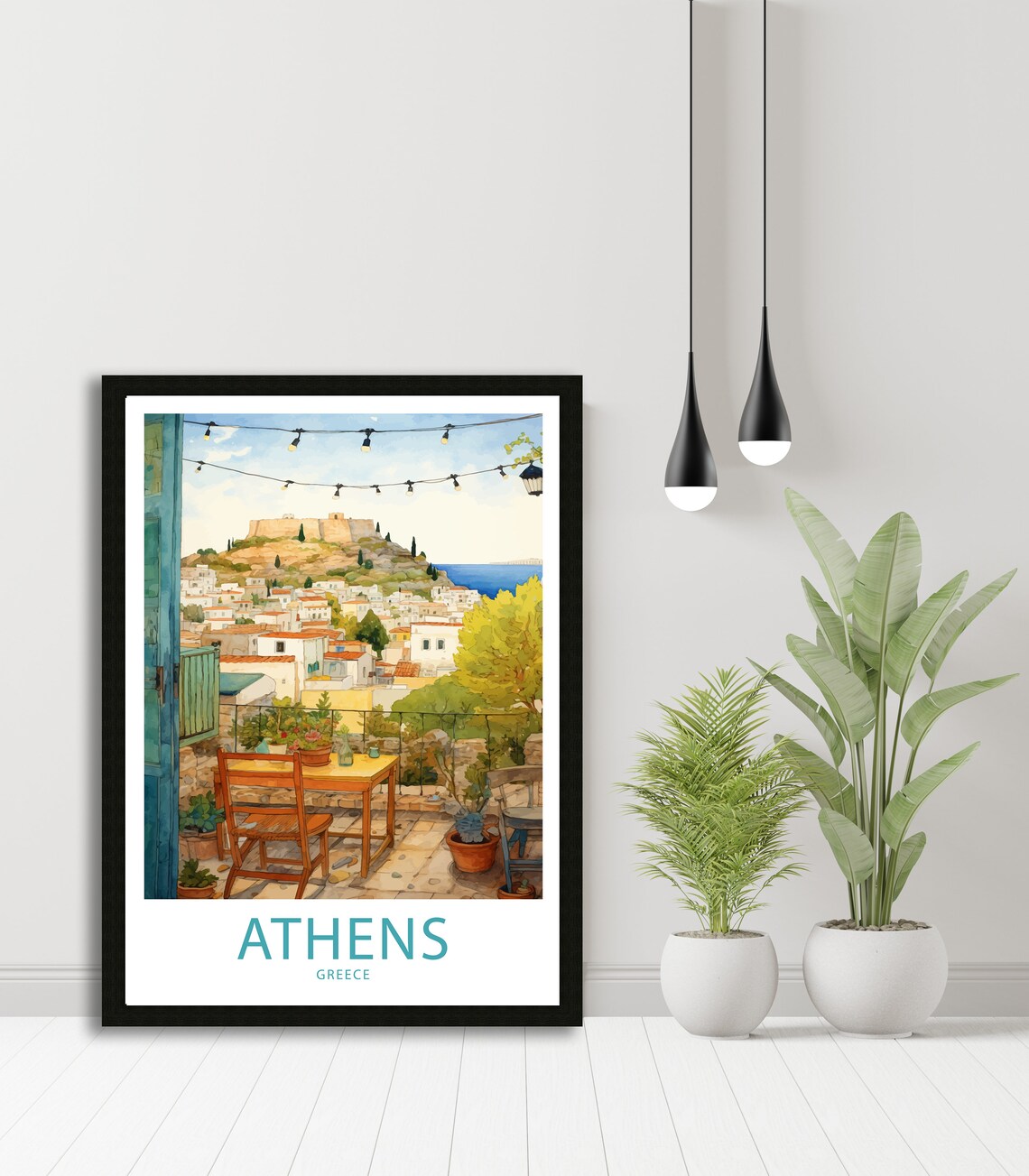 Athens Greece Acropolis View Terrace Watercolor Travel Poster - Image 5