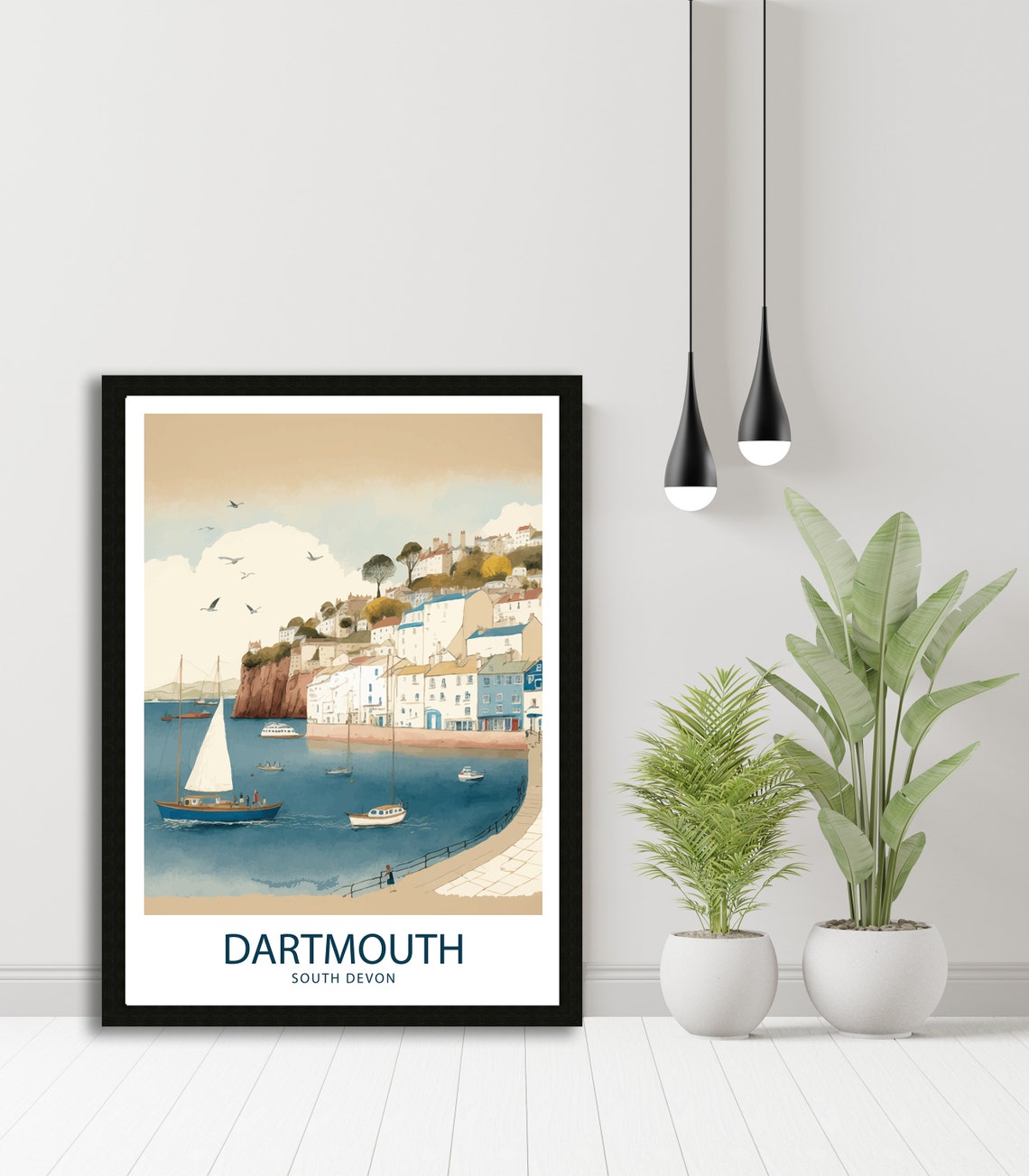 Dartmouth South Devon Harbour Sailboats Waterfront Art Poster - Image 4