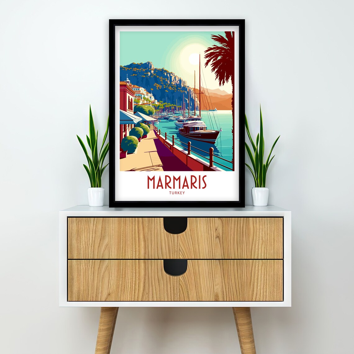 Marmaris Turkey Harbour Promenade Yachts Vintage Travel Poster - Image 2