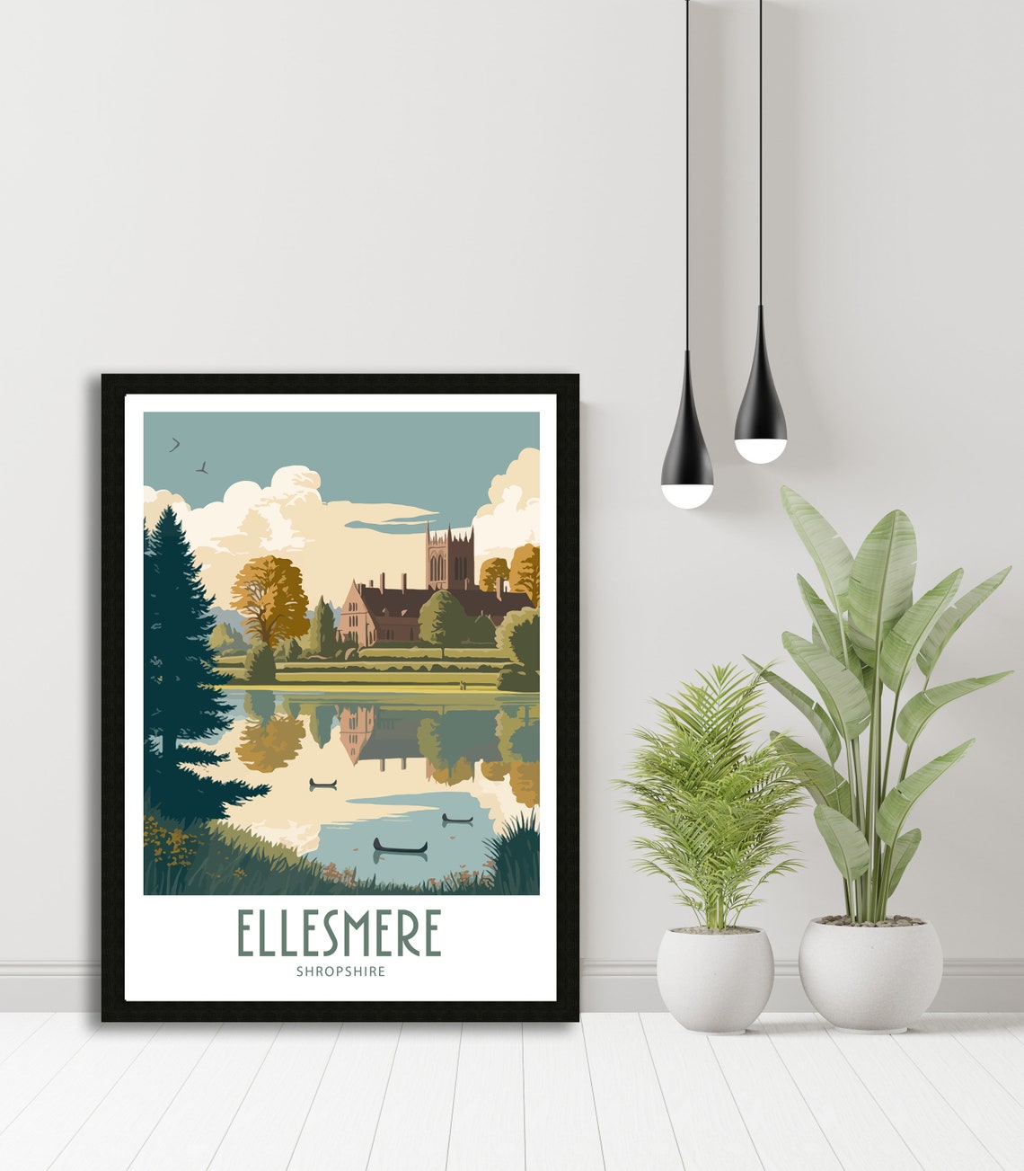 Ellesmere Shropshire Lake Reflection And Autumn Abbey Travel Poster - Image 4