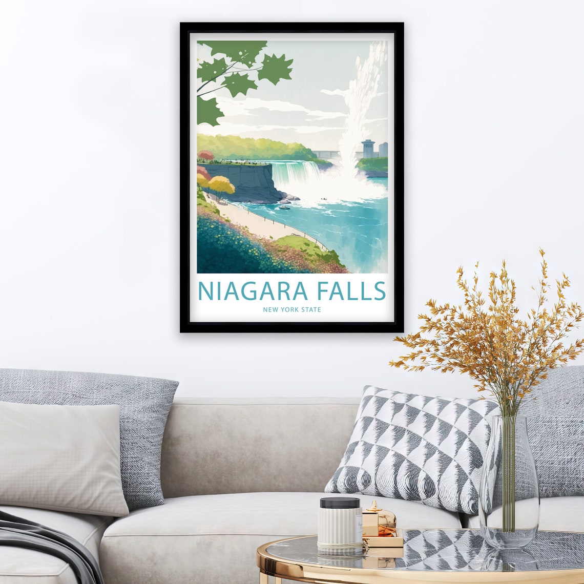 Niagara Falls New York State Riverside Path Illustrated Travel Poster - Image 2