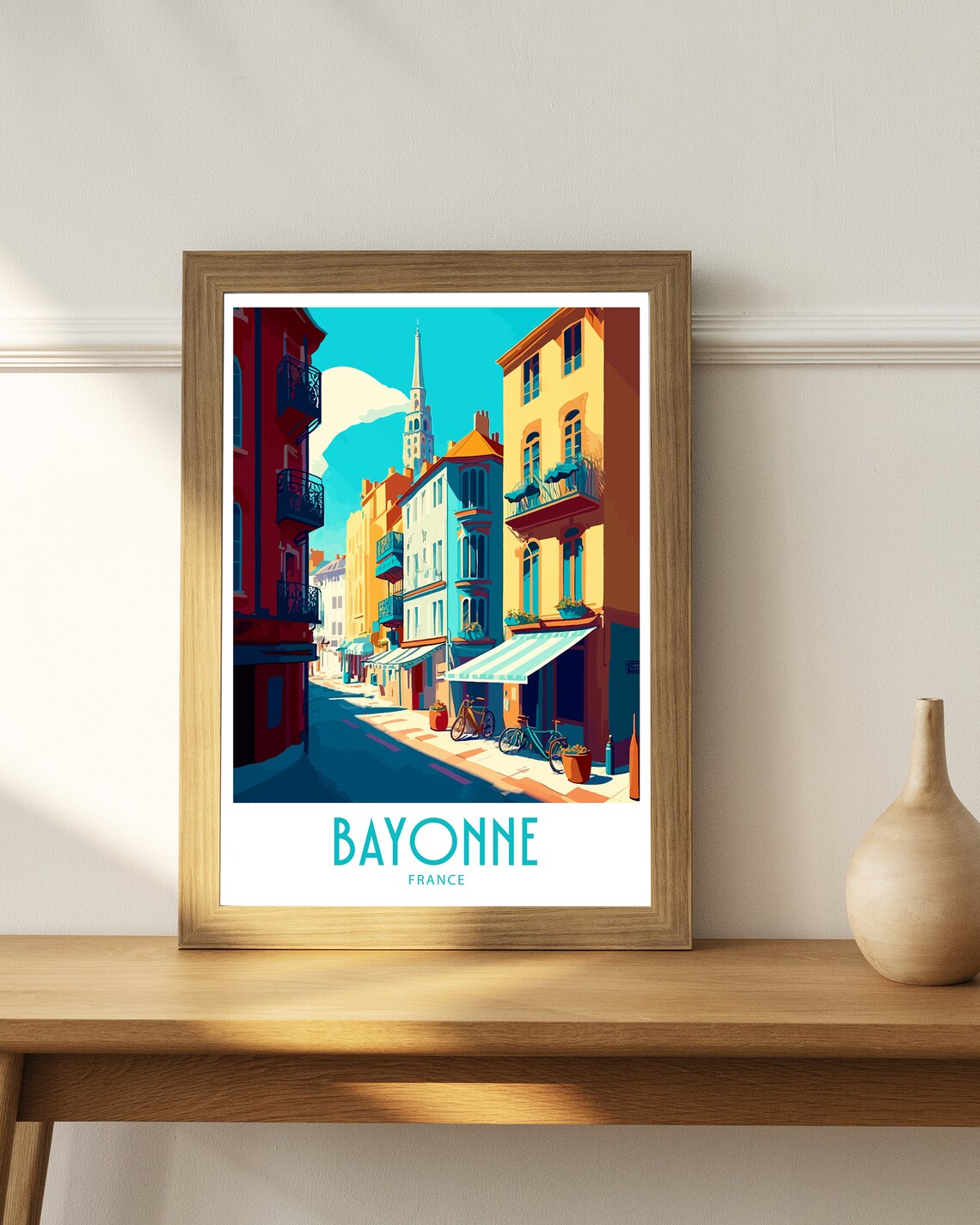 Bayonne France Charming Old Town Street Scene Vintage Travel Poster - Image 4