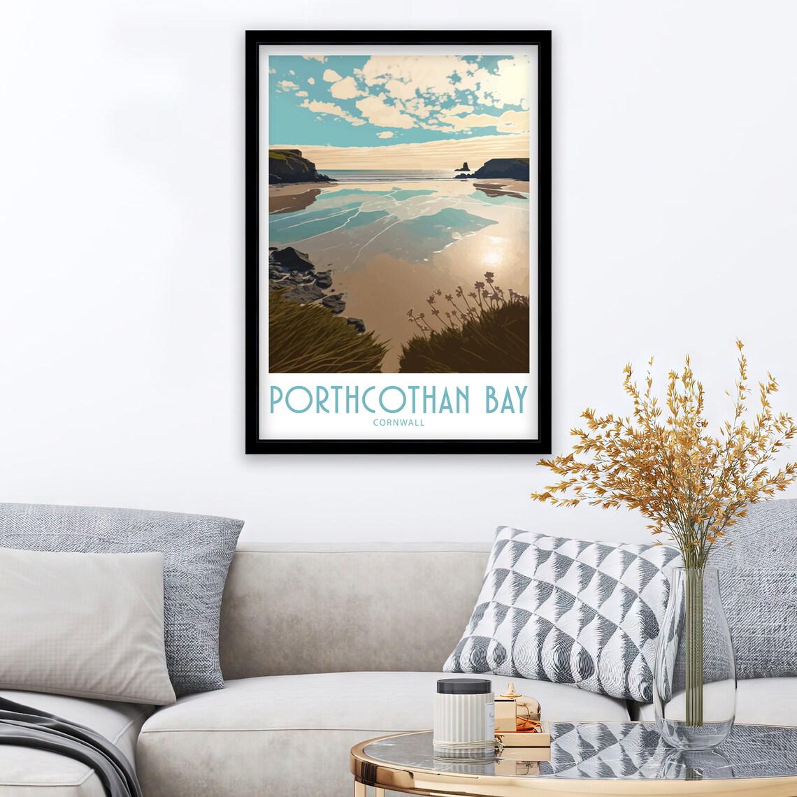 Porthcothan Bay Travel Poster, Cornwall Place Print - Image 4