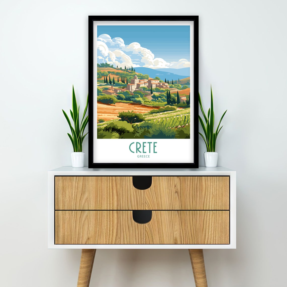 Crete Greece Rolling Hills Village Retro Countryside Travel Poster - Image 2