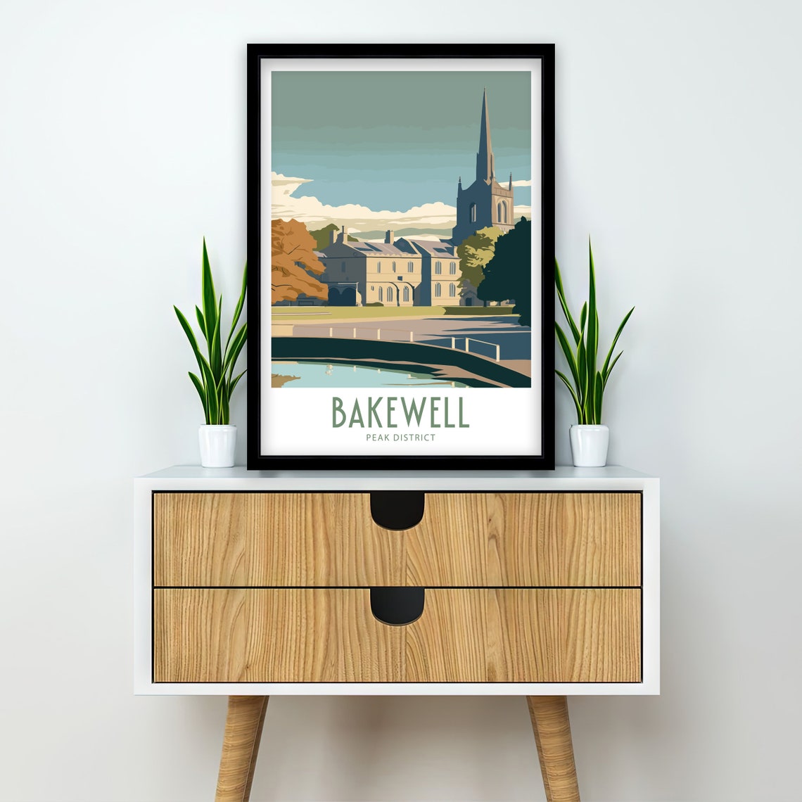Bakewell Peak District Church Spire By The River Autumn Travel Poster - Image 2