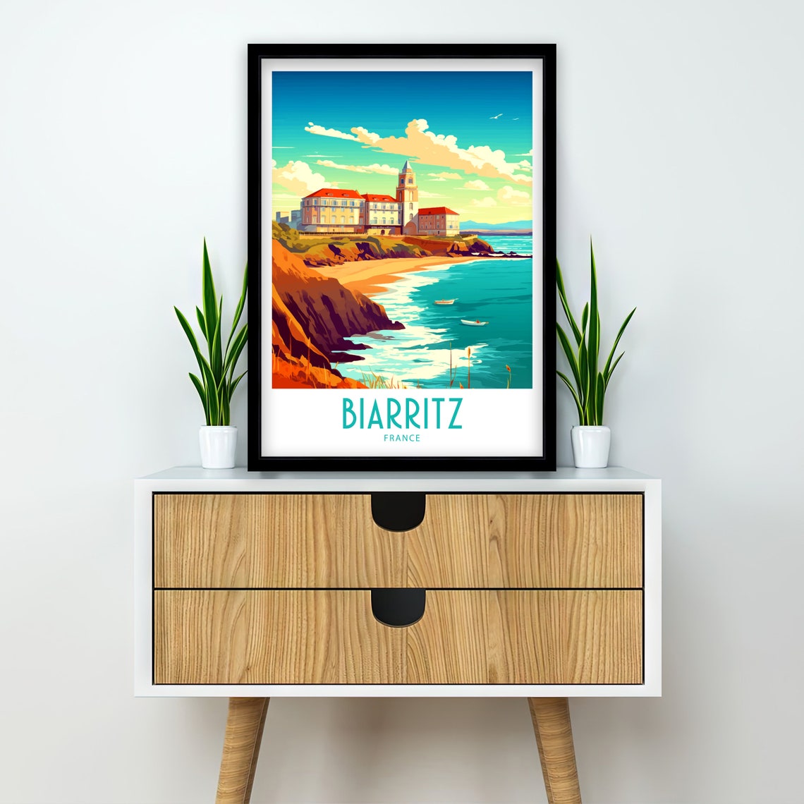 Biarritz France Clifftop Grand Hotel Beach Seaside Retro Poster - Image 3
