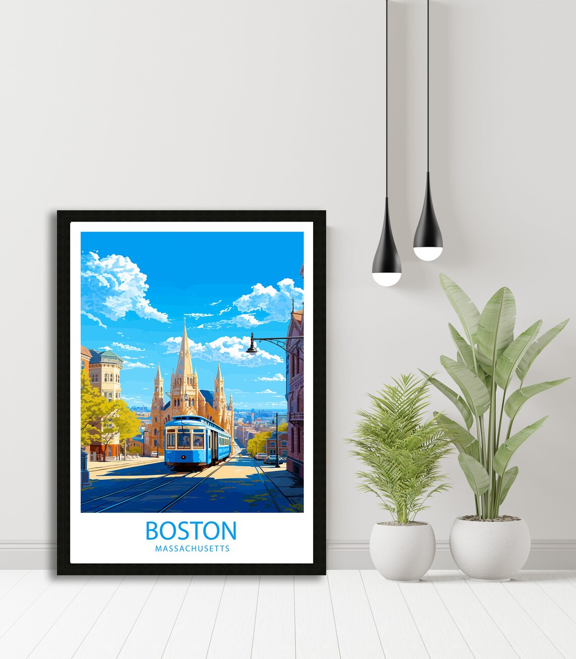 Boston Massachusetts Trolley and Historic Church Street Scene Poster - Image 4