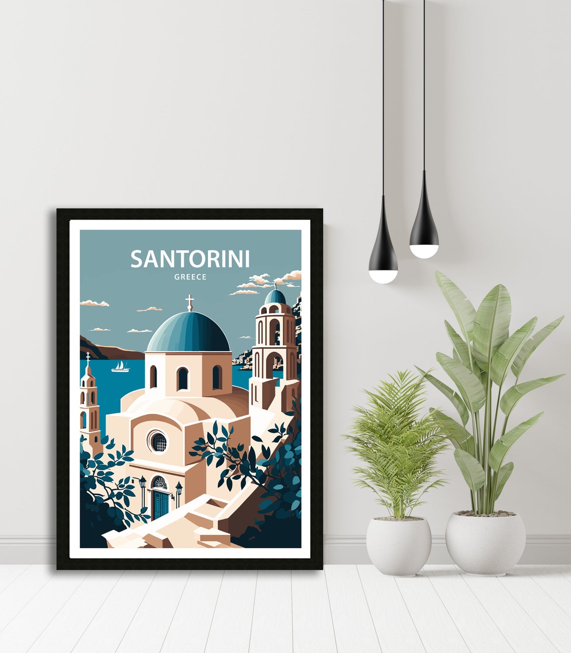 Santorini Greece Blue Dome Church Sea View Iconic Travel Poster - Image 4