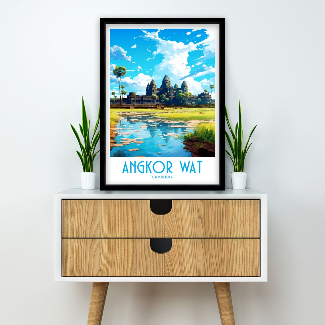 Angkor Wat Cambodia Ancient Temple Moat Palm Trees Reflection Poster - Image 2