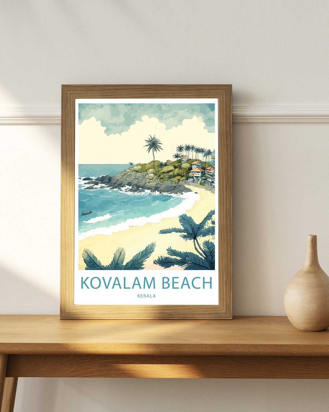 Kovalam Beach Kerala India Tropical Palm Coast Vintage Style Poster - Image 4
