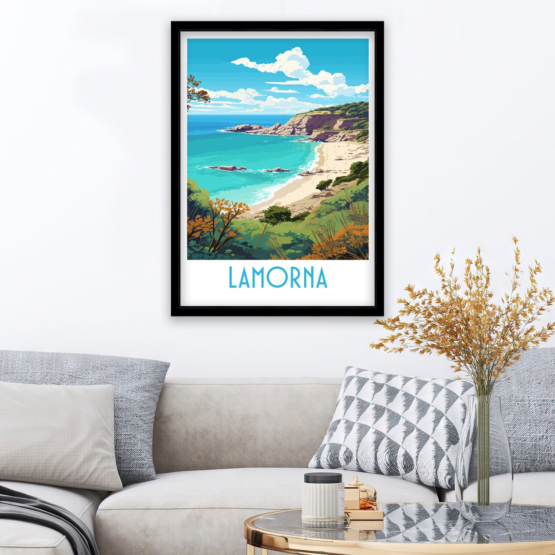 Lamorna Cornwall Rocky Cove Golden Sand Seaside Landscape Poster - Image 3