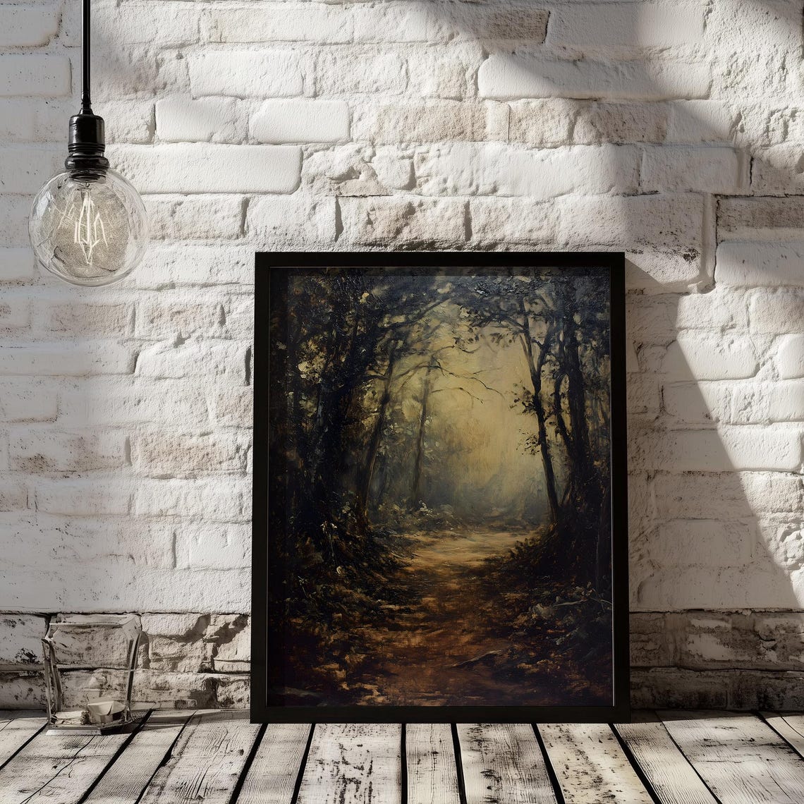 Dark Misty Forest Path Vintage Spooky Halloween Oil Painting Poster - Image 2