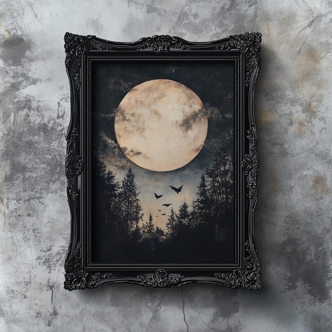 Vintage Autumn Full Moon Halloween Art Print