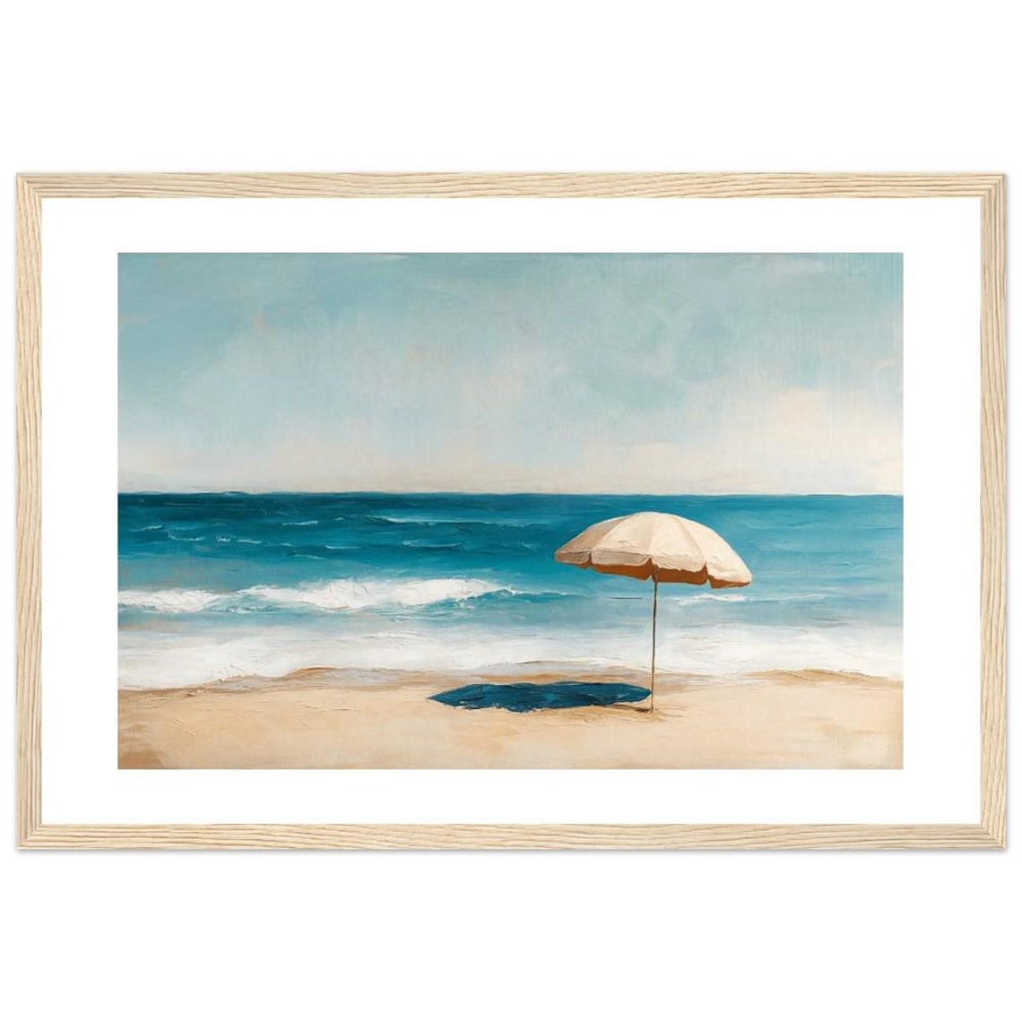 Minimalist Beach Umbrella Turquoise Sea Serene Calm Coastal Poster - Image 3
