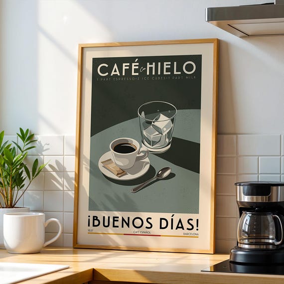 Cafe Con Hielo Coffee Poster Kitchen Bar Art Print Sign Vintage Types For
