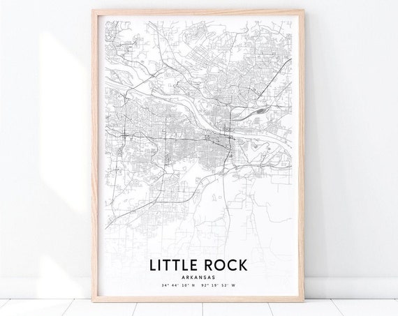 Little Rock Map Print Arkansas Usa Art Poster City Street Road Black White Modern Wall Office Decor