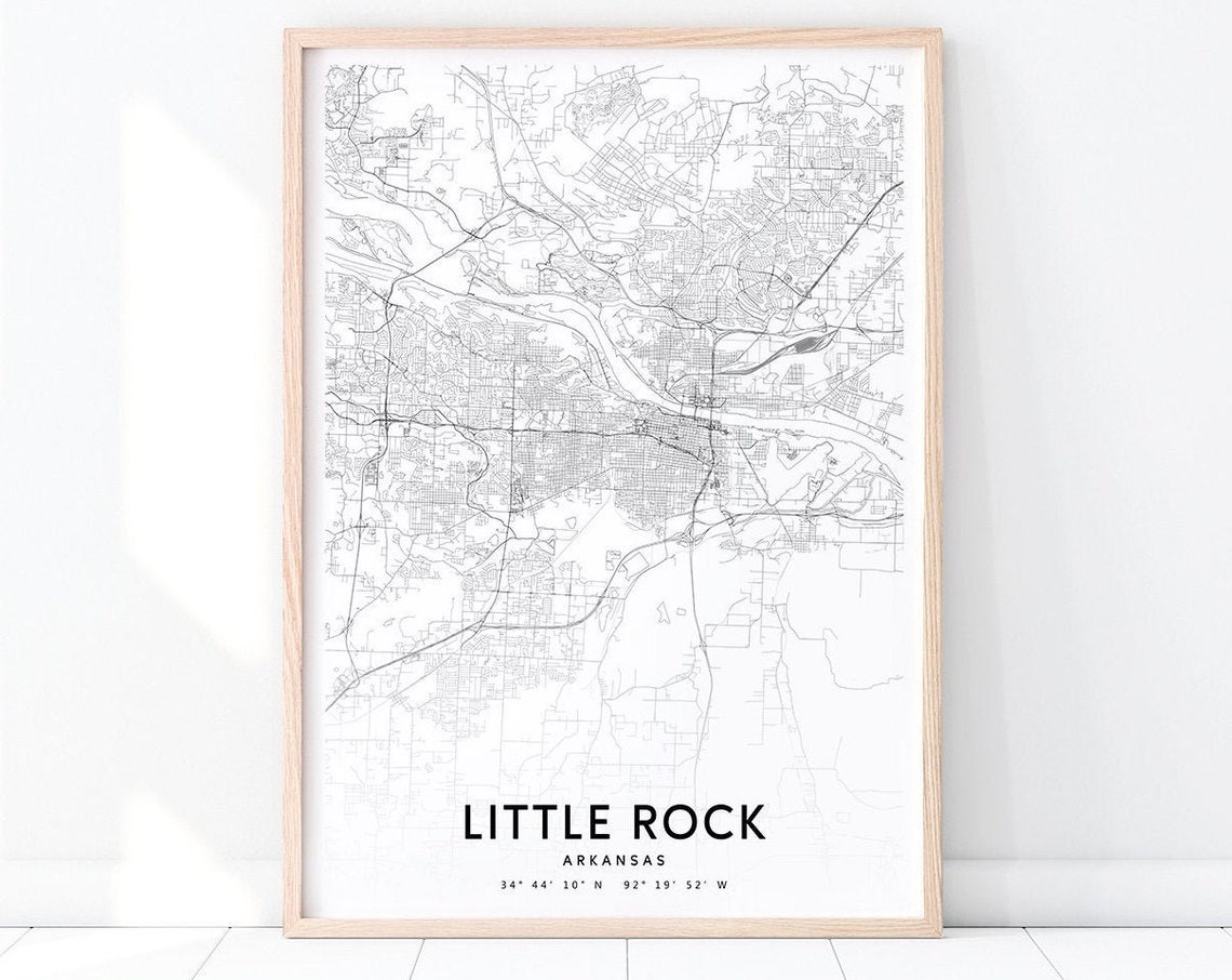 Little Rock Arkansas City Street Map Modern Black White Wall Art