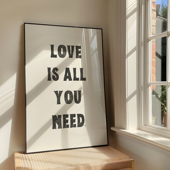 Love Is All You Need Wall Art Print Bold Wedding Couple Artwork Romance Quote Poster Design Vintage Stamp
