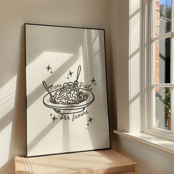 More Pasta Per Favore Wall Art Print Bold Italian Artwork Dinner Illustration Kitchen Poster Bistro Decor