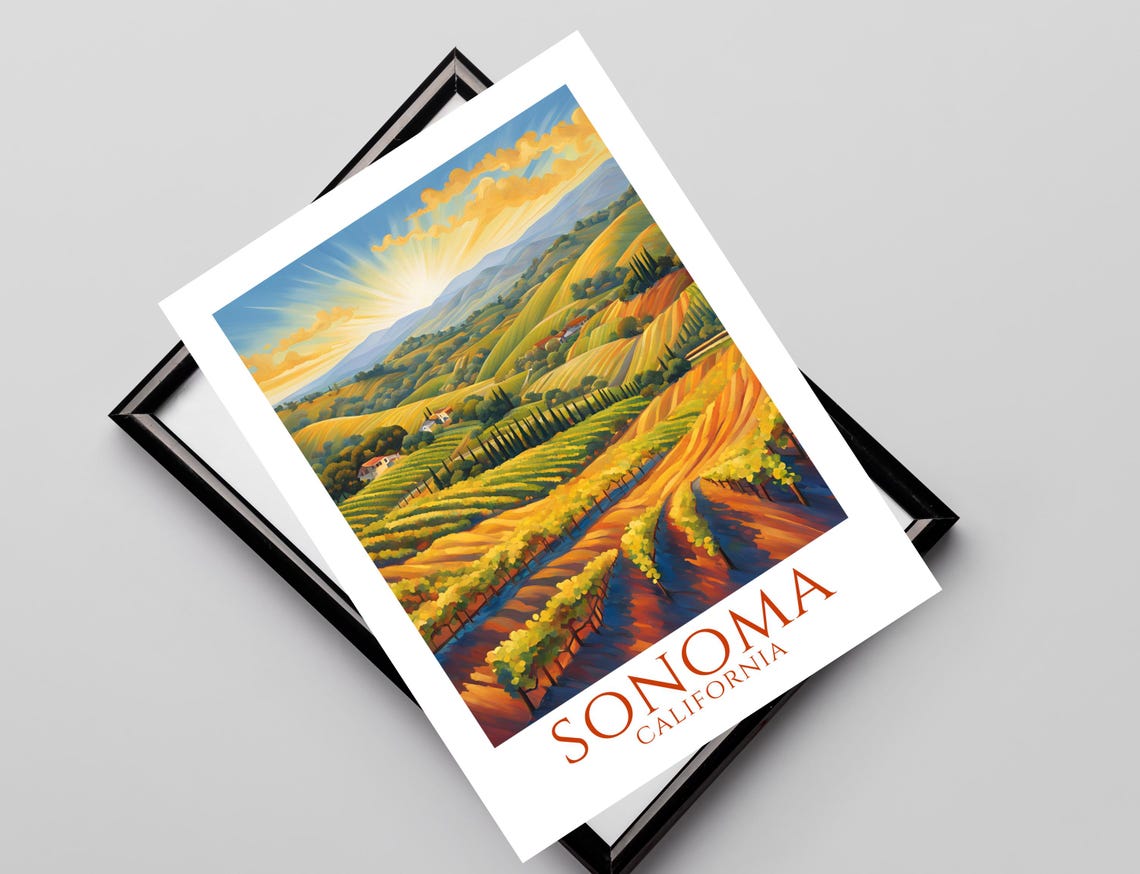 Sonoma California Golden Vineyard Hills Sunrise Travel Poster - Image 2