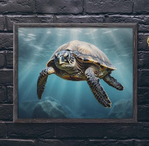 Sea Turtle Wall Art Turtle Print Animal Art Ocean Animals Turtle Lovers Office Decor Cabin Decor