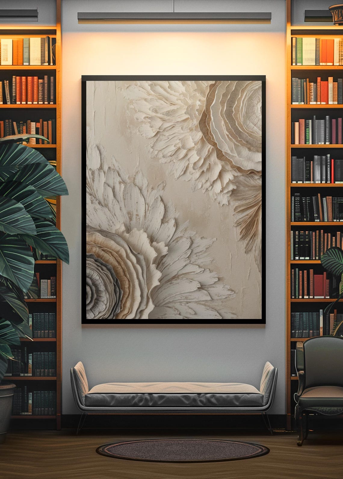 Cream White Textured Floral Plaster Blossoms Boho Neutral Wall Poster - Image 4