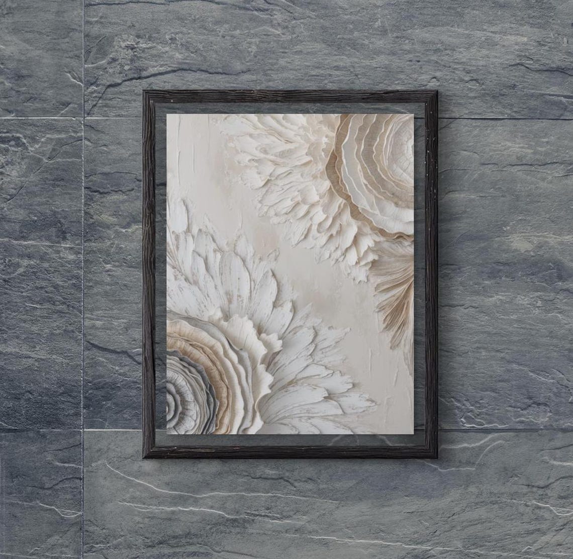 Cream White Textured Floral Plaster Blossoms Boho Neutral Wall Poster