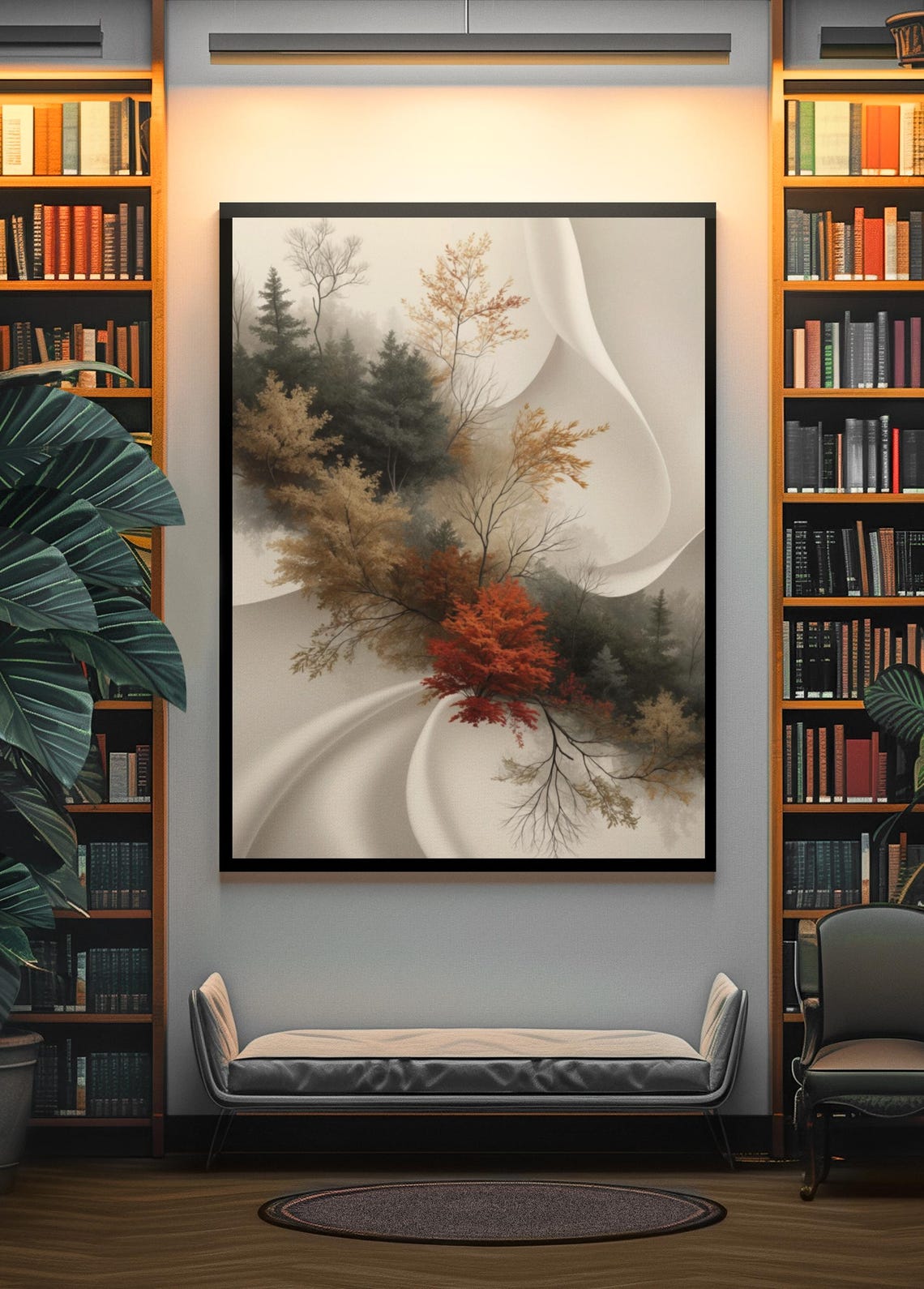 Dreamy Autumn Woodland Trees In Soft Mist Abstract Art Wall Poster - Image 4