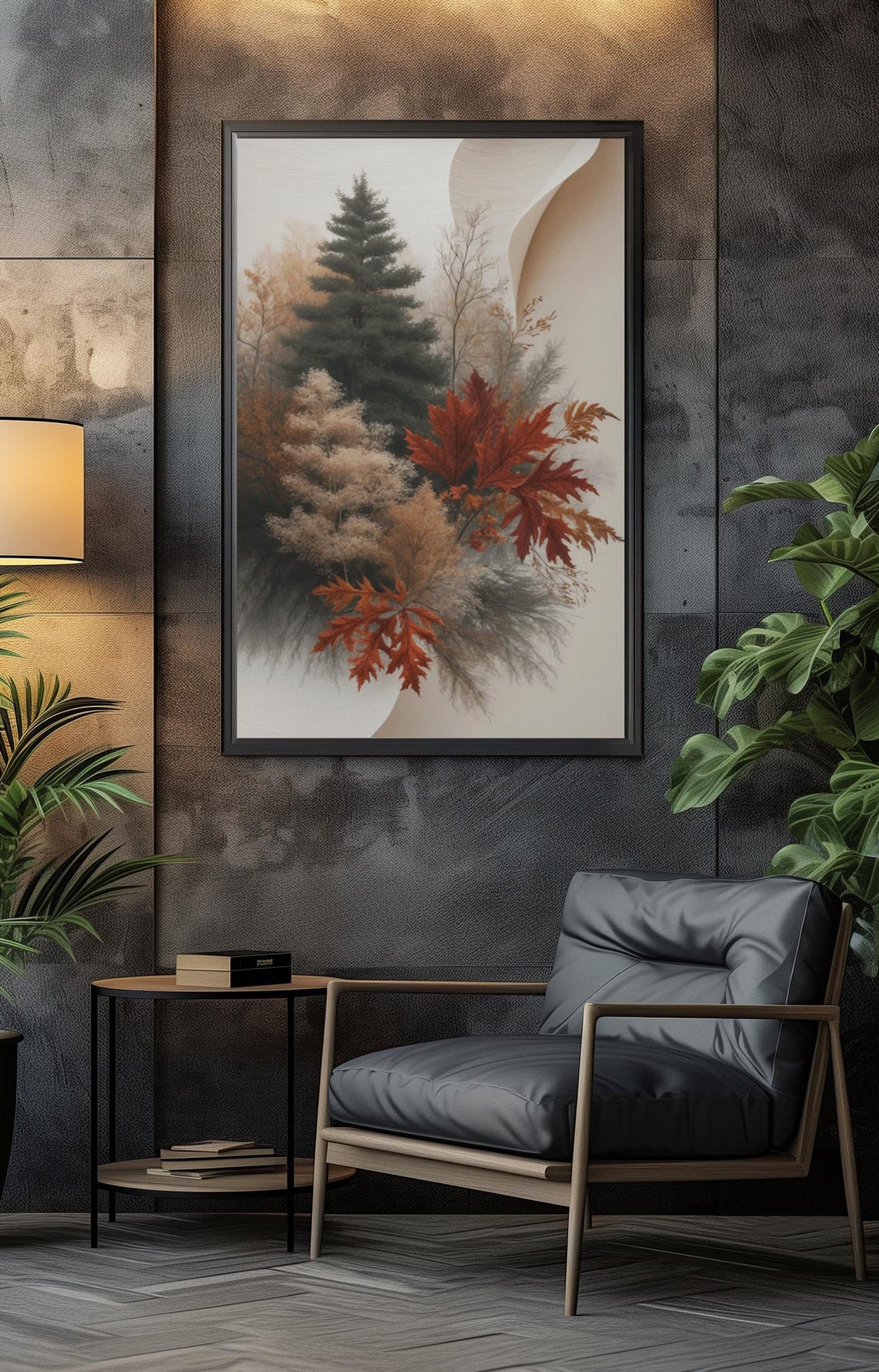 Tall Pine Forest With Fiery Autumn Maples Soft White Art Poster - Image 3
