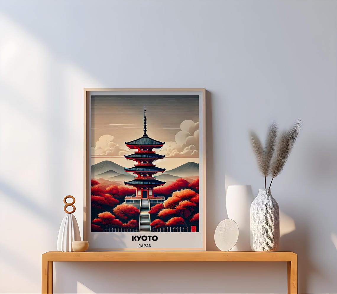 Kyoto Japan Travel Print Kyoto Wall Art Kyoto Wall Decor Kyoto Poster Japan Travel Prints Kyoto Art Print Kyoto Illustration