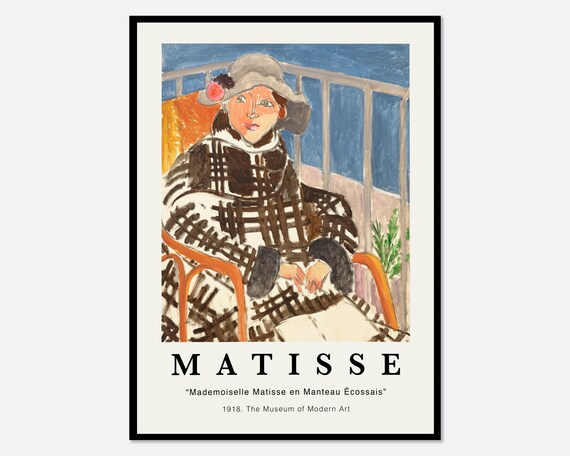Henri Matisse Mlle Matisse En Manteau Cossais Woman Portrait In Plaid Coat Painting Wall Art Print Retro Matisse Girl Vintage Poster M155