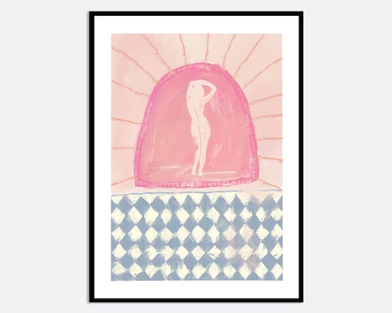 Abstract Pink Arched Figure Nude Line Drawing Modern Body Art Poster